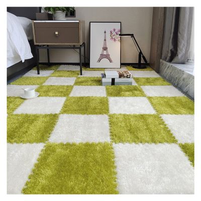 10Pcs Interlocking Foam Playmats, Soft Plush Floor Tile Mats with Borders, Puzzle Carpet Mat for Crawling Playmat Yoga, 12" X 12",Green+White