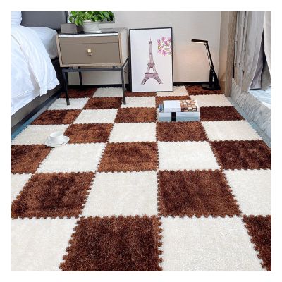 10Pcs Interlocking Foam Playmats, Soft Plush Floor Tile Mats with Borders, Puzzle Carpet Mat for Crawling Playmat Yoga, 12" X 12",Dark Coffee+White