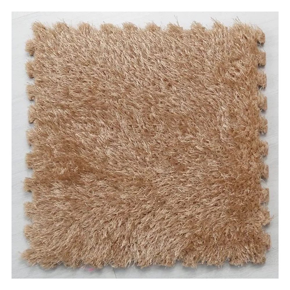 10Pcs Interlocking Foam Playmats, Soft Plush Floor Tile Mats with Borders, Puzzle Carpet Mat for Crawling Playmat Yoga, 12" X 12",Light Coffee