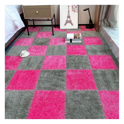 10Pcs Interlocking Foam Playmats, Soft Plush Floor Tile Mats with Borders, Puzzle Carpet Mat for Crawling Playmat Yoga, 12" X 12",Grey+Rose