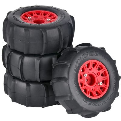 4PCS Rubber Sand Tires Wheels12mm/14mm/17mm Hex RC Wheels and Tires for 1/10 Scale Arrma Senton Tires Traxxas Slash Tires Axial Redcat Rc4wd Hex Detachable Replacement Snow Tires Desert Tires