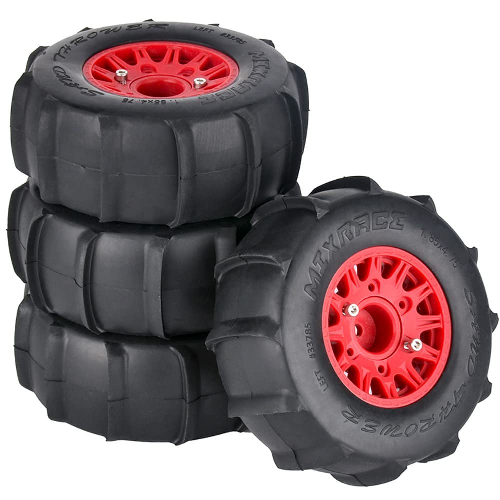 4PCS Rubber Sand Tires Wheels12mm/14mm/17mm Hex RC Wheels and Tires for 1/10 Scale Arrma Senton Tires Traxxas Slash Tires Axial Redcat Rc4wd Hex Detachable Replacement Snow Tires Desert Tires