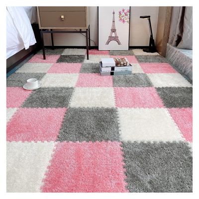 10Pcs Interlocking Foam Playmats, Soft Plush Floor Tile Mats with Borders, Puzzle Carpet Mat for Crawling Playmat Yoga, 12" X 12",Grey+Pink+White