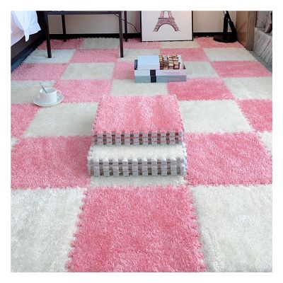 10Pcs Interlocking Foam Playmats, Soft Plush Floor Tile Mats with Borders, Puzzle Carpet Mat for Crawling Playmat Yoga, 12" X 12",Pink+White