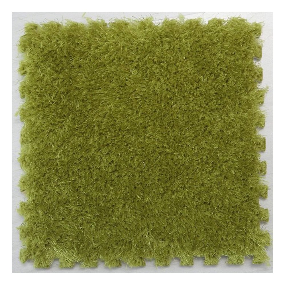 10Pcs Interlocking Foam Playmats, Soft Plush Floor Tile Mats with Borders, Puzzle Carpet Mat for Crawling Playmat Yoga, 12" X 12",Green