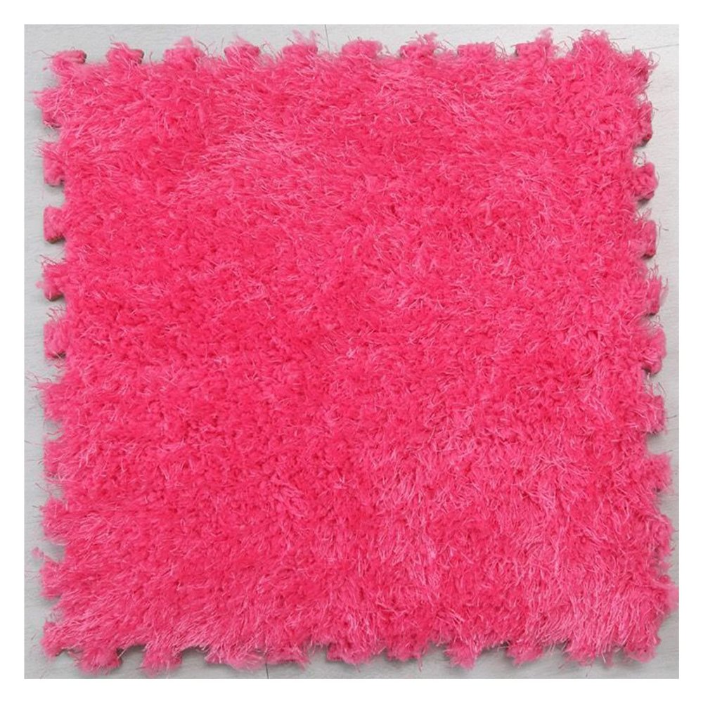 10Pcs Interlocking Foam Playmats, Soft Plush Floor Tile Mats with Borders, Puzzle Carpet Mat for Crawling Playmat Yoga, 12" X 12",Rose red