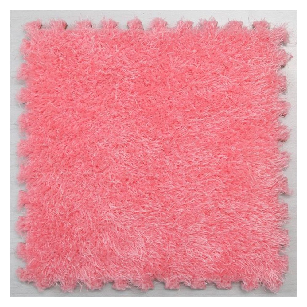 10Pcs Interlocking Foam Playmats, Soft Plush Floor Tile Mats with Borders, Puzzle Carpet Mat for Crawling Playmat Yoga, 12" X 12",Pink