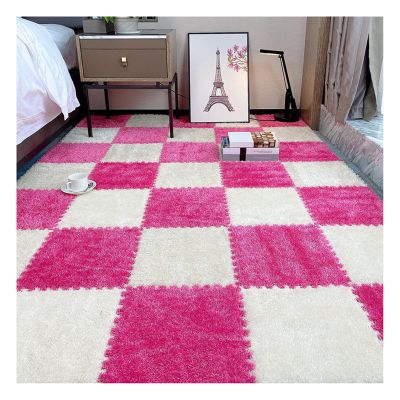 10Pcs Interlocking Foam Playmats, Soft Plush Floor Tile Mats with Borders, Puzzle Carpet Mat for Crawling Playmat Yoga, 12" X 12",Rose+White