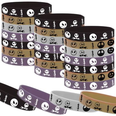 CupaPlay 24 PCS Halloween Christmas Party Favors Rubber Bracelets - Halloween Trick or Tread Skeleton Demon Party Supplies Goodie Bag Stuffers Fillers Silicone Wristbands