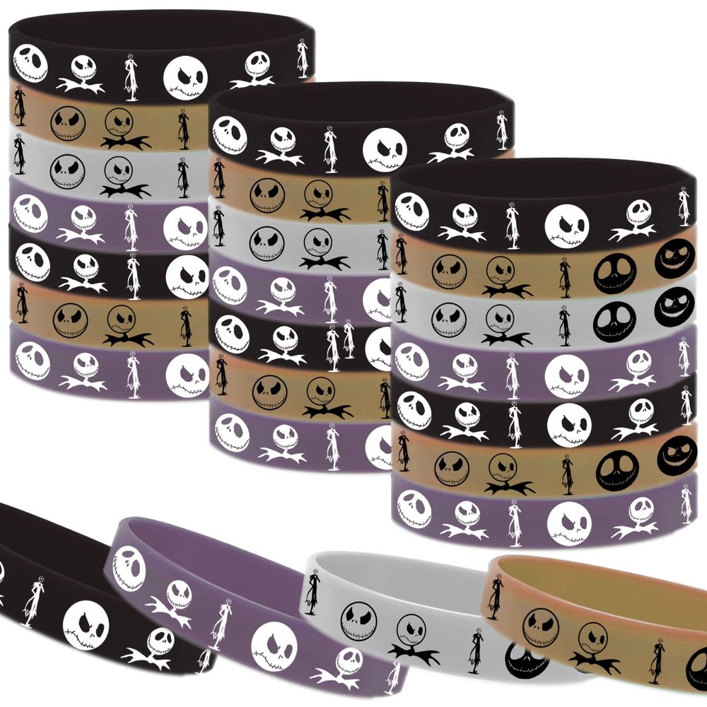 CupaPlay 24 PCS Halloween Christmas Party Favors Rubber Bracelets - Halloween Trick or Tread Skeleton Demon Party Supplies Goodie Bag Stuffers Fillers Silicone Wristbands