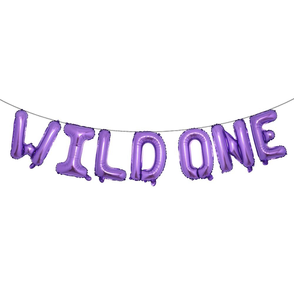 16 INCH Wild ONE Kids First Birthday Balloons, Wild One Birthday Decoration Kit Foil Letters Balloon Banner Baby Girl Boy 1st Bday Party Supplies 1st Birthday Decorations (WILD ONE Purple)