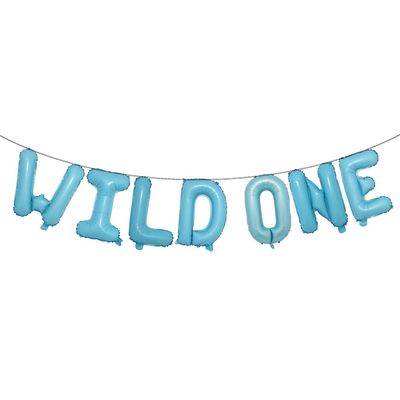 16 INCH Wild ONE Kids First Birthday Balloons, Wild One Birthday Decoration Kit Foil Letters Balloon Banner Baby Girl Boy 1st Bday Party Supplies 1st Birthday Decorations (WILD ONE Light Blue)