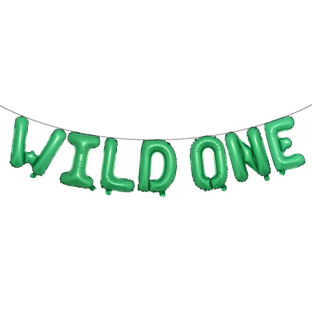 16 INCH Wild ONE Kids First Birthday Balloons, Wild One Birthday Decoration Kit Foil Letters Balloon Banner Baby Girl Boy 1st Bday Party Supplies 1st Birthday Decorations (WILD ONE Green)