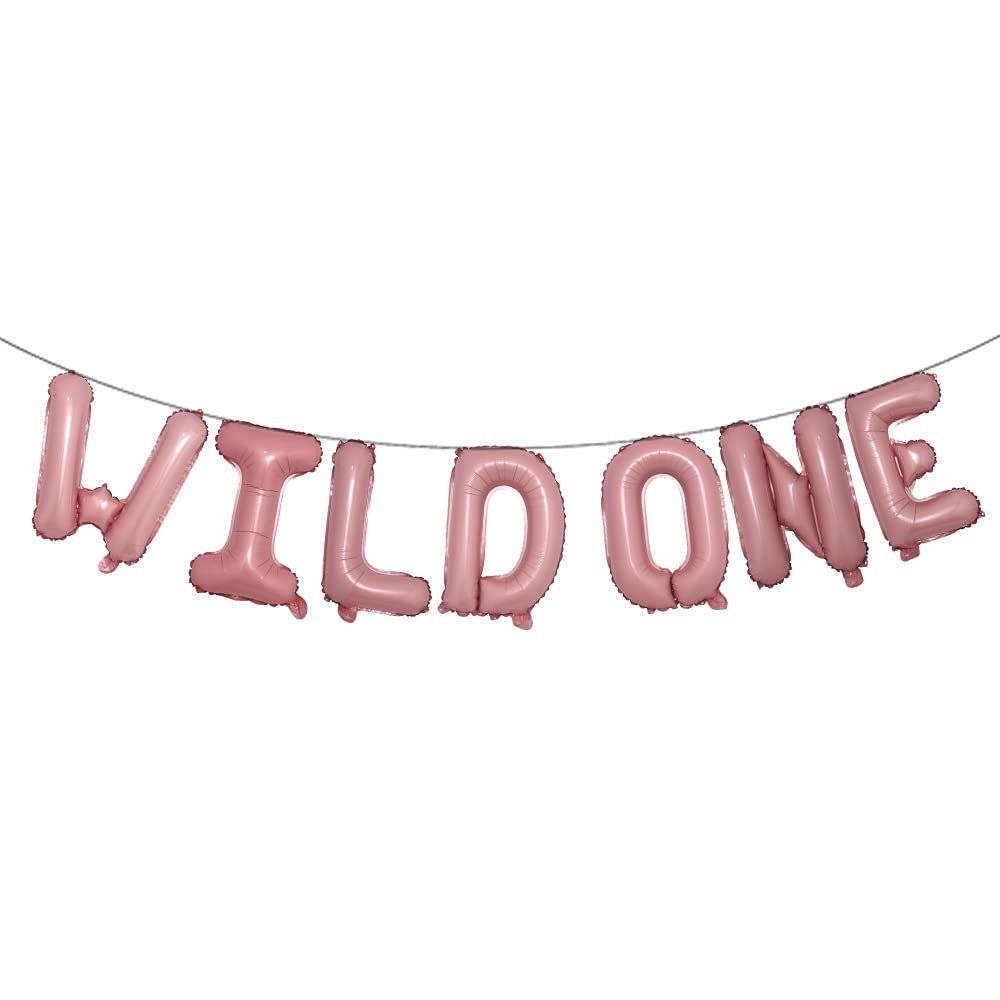 16 INCH Wild ONE Kids First Birthday Balloons, Wild One Birthday Decoration Kit Foil Letters Balloon Banner Baby Girl Boy 1st Bday Party Supplies 1st Birthday Decorations (WILD ONE Pink)