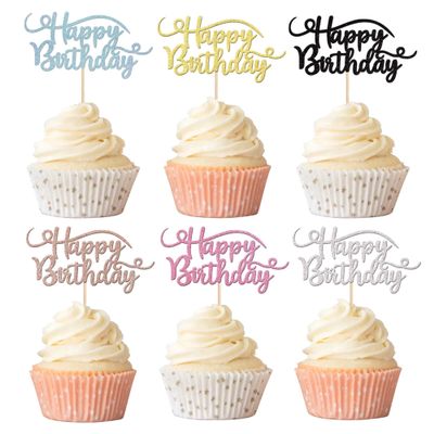 Rsstarxi 24 Pack Happy Birthday Cupcake Toppers Glitter Birthday Cupcake Food Picks for Celebrating Happy Birthday Party Cake Decorations Supplies Multi Colors