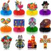 12 Pieces Day of the Dead Honeycomb Centerpieces,Dia De Los Muertos Table Decorations Sugar Skull Party Table Topper Cutout for Halloween Mexican Theme Party Favors Supplies view 1