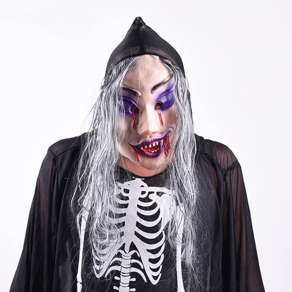 HKSICHENGKEJI Halloween Scary Mask Evil Ghost Zombie Vampire Mask Horror Face Full Head Mask Ugly Creepy Costume Corpse Mask Carvinal Party