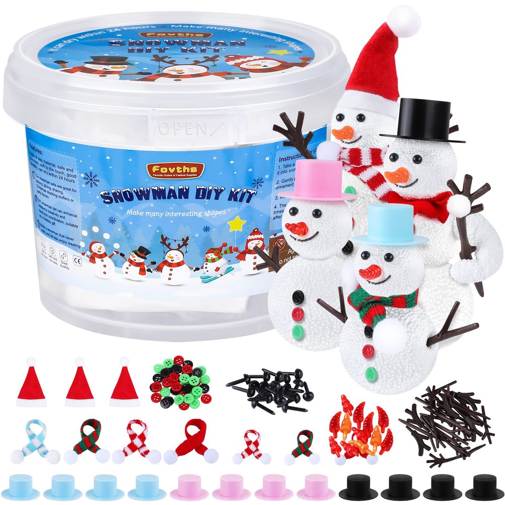 Fovths 12 Pieces Build Snowman Christmas Snowman Making Kit Foam Putty DIY Craft Kit Christmas Gift Snowmen Decoration for Xmas Winter Home Supplies