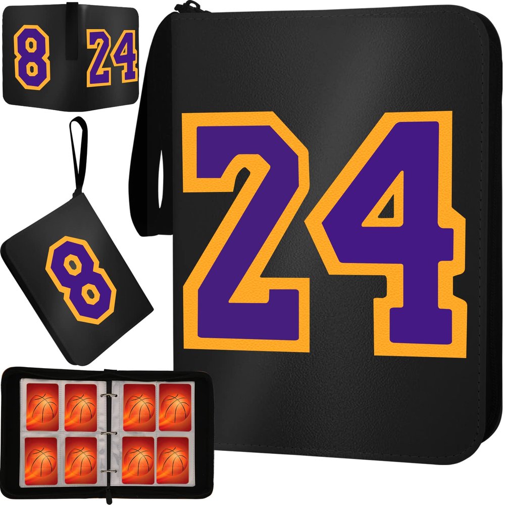 Basketball Card Binder 4 Pocket, #8#24 Sports Trading Card Holder with 50 Sleeves Fits 400 Cards, Basketball Card Display Album Storage Case Collectors Book for Kids Gift (Black-Purple)