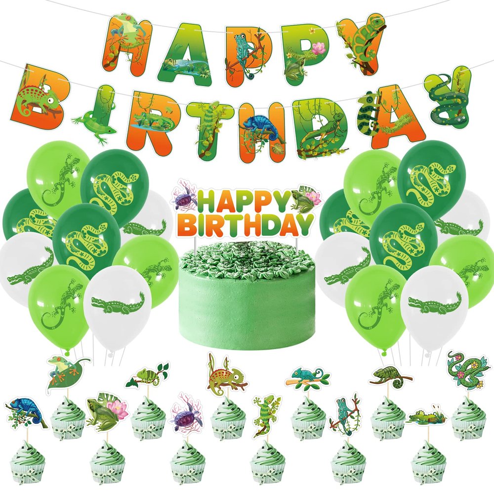 PHIAMOLY Reptile Birthday Party Decorations Kit Reptile Theme Balloons Cake Topper Banner Wild Jungle Safari Birthday Party Baby Shower