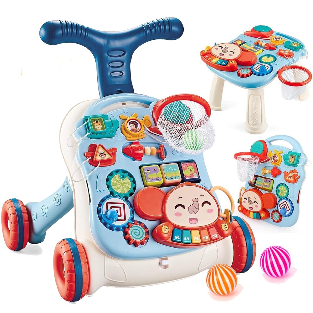 3 in 1 Baby Walker for Boys Girls Sit-to-Stand Learning Walkers Activity Center Table Educational with Removable Play Panel Weight Gain Design Walking Toys Baby Push Walker for Infant Boys Girls