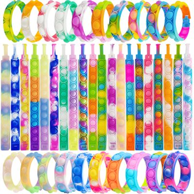 120 Pcs Pop Bracelet Bubble Fidget Sensory Toys for Party Favors, Pop Keychain Bulk for Classroom Prizes, Easter Egg Basket Stuffers Christmas Valentine Gifts for Kids Students