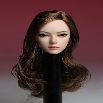 1/6 Scale Female Head Sculpt, Asian Girl Brown Curls Hair Head Carved for 12'' Seamless Action Figure Body Doll Collection (C)