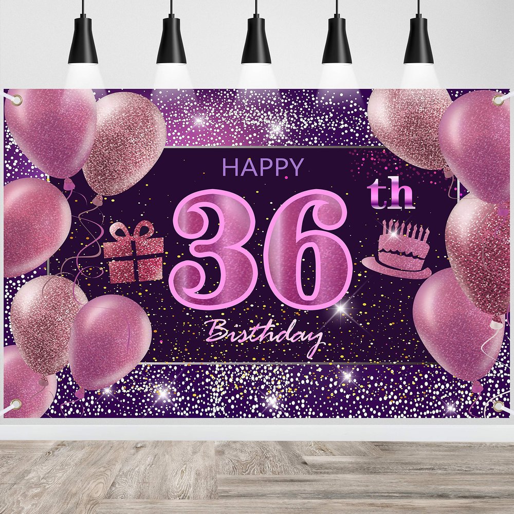 36th Birthday Decorations for Girls Happy Birthday Banner Pink Decorations for A Party Birthday Backdrop for Women