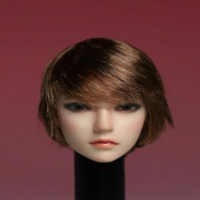 1/6 Scale Female Head Sculpt, Asian Girl Short Brown Hair Head Carved for 12'' Seamless Action Figure Body Doll Collection (A)