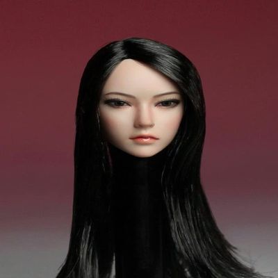 1/6 Scale Female Head Sculpt, Asian Girl Black Hair Head Carved for 12'' Seamless Action Figure Body Doll Collection (B)