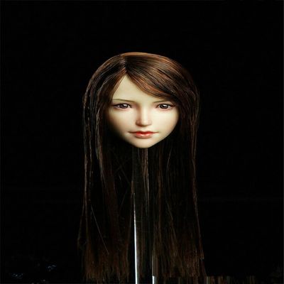 1/6 Scale Female Head Sculpt, Asian Girl Brown Straight Hair Head Carved for 12'' Seamless Action Figure Body Doll Collection (E)