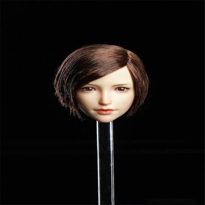 1/6 Scale Female Head Sculpt, Asian Girl Short Hair Head Carved for 12'' Seamless Action Figure Body Doll Collection (D)