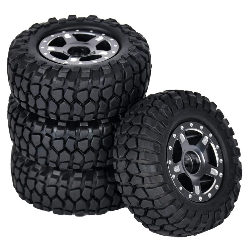 4PCS Metal Wheel Hub Rubber Tires for AXIAL SCX24 AXI00006 AXI90081 AXI00002 AXI00001 1/24 Mini RC Model Car Crawler (silver2)