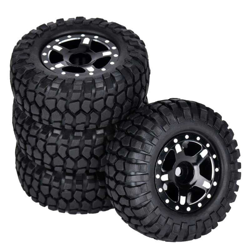 1.0 Beadlock Wheels and Tires 4PCS Metal Wheel Hub Rubber Tires for 1/24 RC Model Car Crawler AXIAL SCX24 AXI00006 AXI90081 AXI00002 AXI00001 (black2)