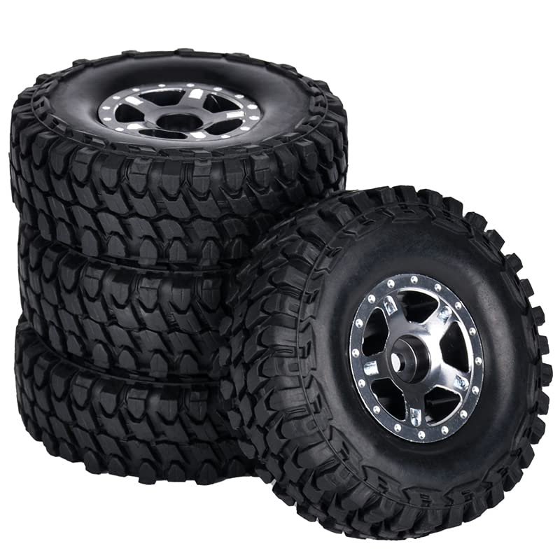 1.0 Beadlock Wheels and Tires 4PCS Metal Wheel Hub Rubber Tires for 1/24 RC Model Car Crawler AXIAL SCX24 AXI00006 AXI90081 AXI00002 AXI00001(silver1)