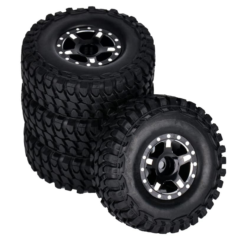 1.0 Beadlock Wheels and Tires 4PCS Metal Wheel Hub Rubber Tires for 1/24 RC Model Car Crawler AXIAL SCX24 AXI00006 AXI90081 AXI00002 AXI00001(black1)