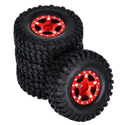 1.0 Beadlock Wheels and Tires 4PCS Metal Wheel Hub Rubber Tires for 1/24 RC Model Car Crawler AXIAL SCX24 AXI00006 AXI90081 AXI00002 AXI00001(red1)