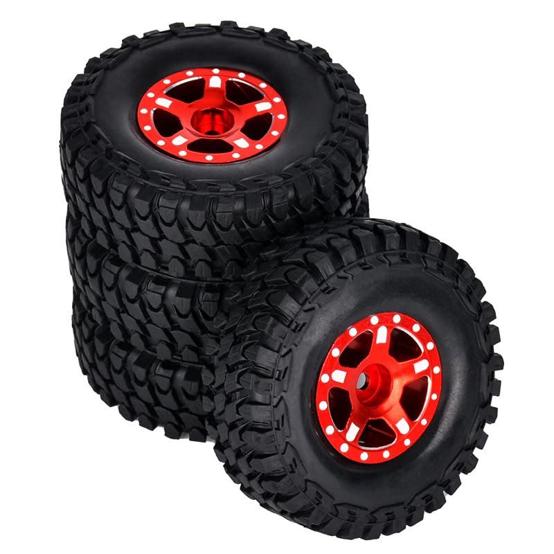 1.0 Beadlock Wheels and Tires 4PCS Metal Wheel Hub Rubber Tires for 1/24 RC Model Car Crawler AXIAL SCX24 AXI00006 AXI90081 AXI00002 AXI00001(red1)