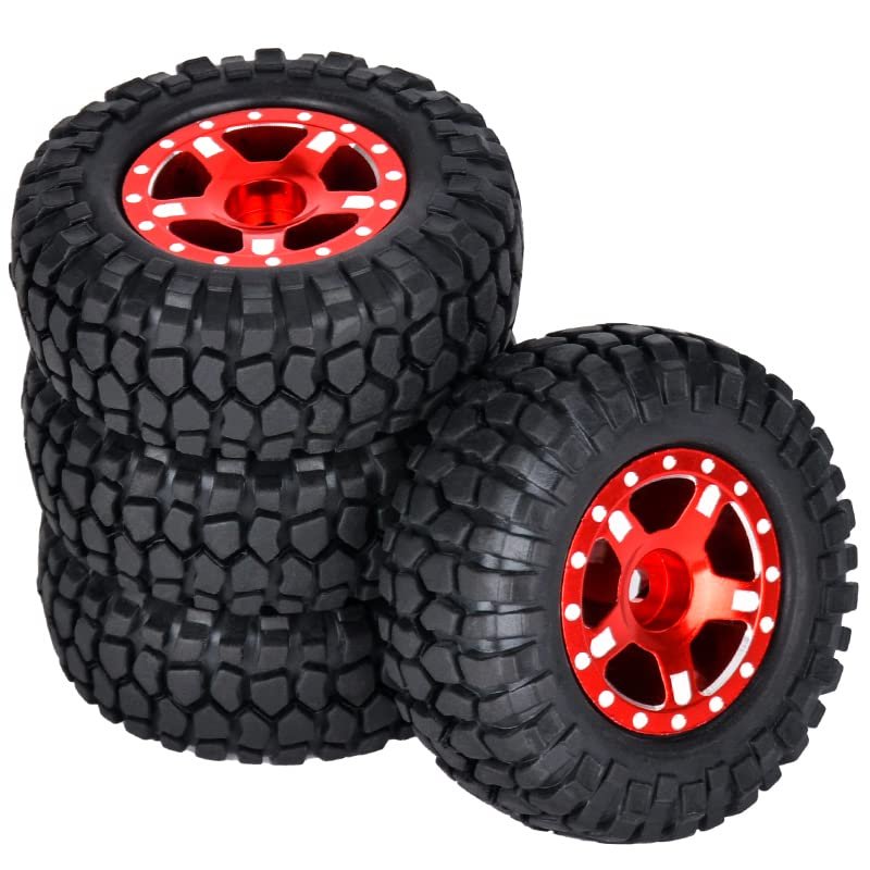 1.0 Beadlock Wheels and Tires 4PCS Metal Wheel Hub Rubber Tires for 1/24 RC Model Car Crawler AXIAL SCX24 AXI00006 AXI90081 AXI00002 AXI00001(red2)