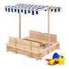 Costzon Kids Wooden Sandbox with Convertible Canopy, Cedar Square Cabana Sandbox with Cover, 2 Bench Seats w/Backrest, Children Outdoor Playset Sandpit for Backyard, Home, Lawn, Garden, Beach view 1