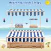 Costzon Kids Wooden Sandbox with Convertible Canopy, Cedar Square Cabana Sandbox with Cover, 2 Bench Seats w/Backrest, Children Outdoor Playset Sandpit for Backyard, Home, Lawn, Garden, Beach view 2