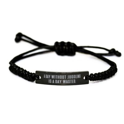 amangny Brilliant Juggling Black Rope Bracelet, A Day Without Juggling is a Day Wasted., Present for Friends, Motivational from