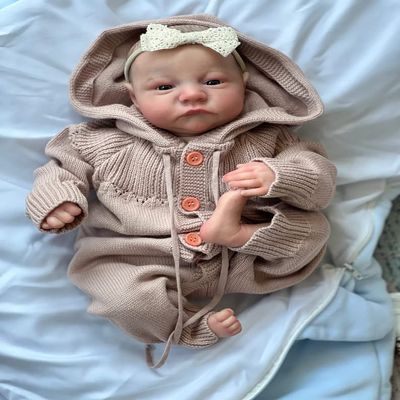 Anano 19 Inch Reborn Doll Open Eyes Levi Soft Slicone Baby Boy with Handcrafted Newborn Baby Girl Handmade Long Sweater Hair Band Real Life Newborn Preemie Nurturing Accessory Birthday Gift (Pink)
