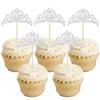 Gyufise 24Pcs Silver Princess Crown Cupcake Toppers Glitter Princess Cake Pick Decorations for Wedding Girl Birthday Baby Shower Party Decorations view 1