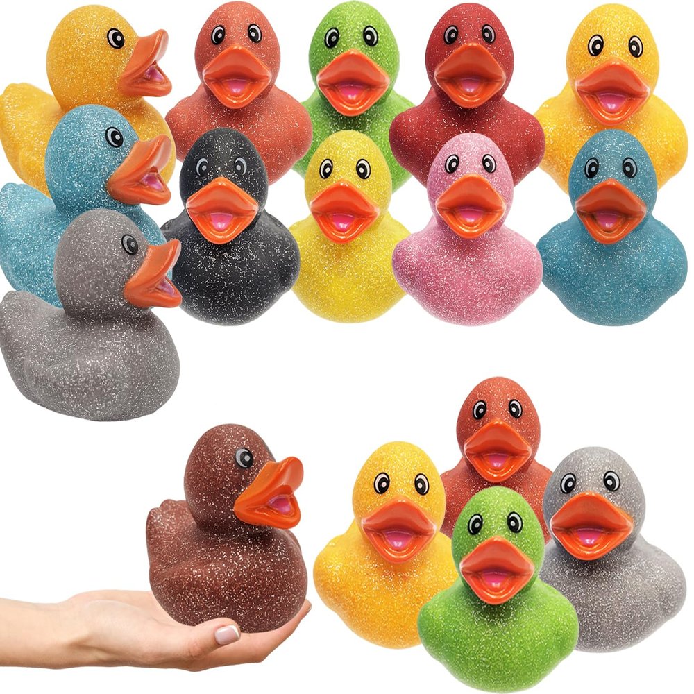 Glitter Rubber Duck Toy Assortment Duckies for Kids, Bath Birthday Gifts Baby Showers Summer Beach and Pool Activity, 2" (300-Pack)