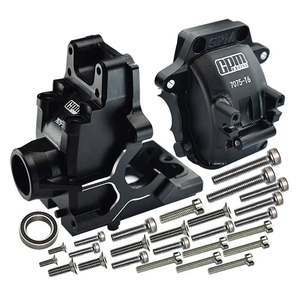 GPM Aluminum 7075-T6 Front/Rear Gear Box for TRAXXAS 1/8 4Wd Sledge Monster Truck-95076-4 (Black)