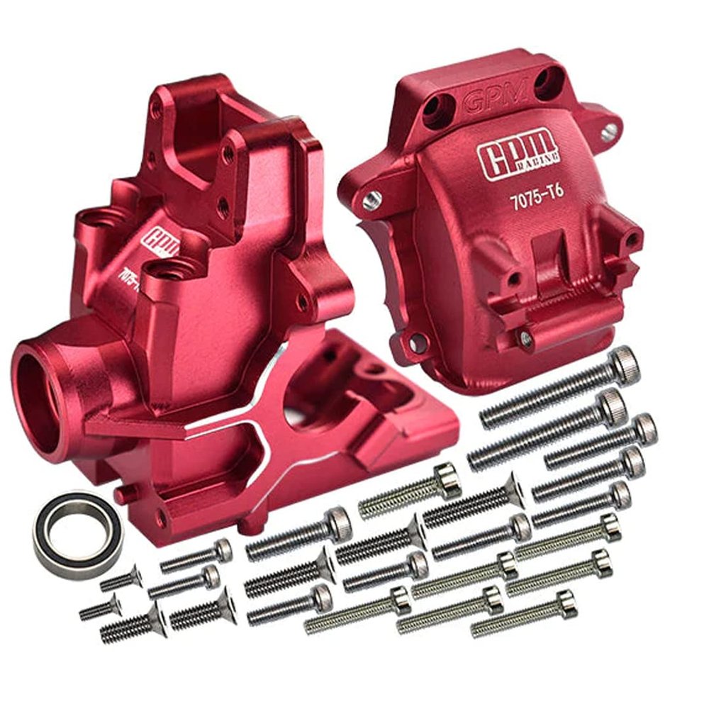 GPM 28Pc Set Upgrades Aluminum 7075-T6 Front/Rear Gear Box for 1/8 4Wd Sledge Monster Truck95076-4 RC Cars (red)