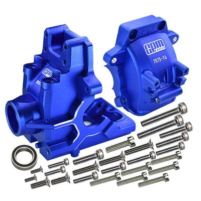 GPM 28Pc Set Upgrades Aluminum 7075-T6 Front/Rear Gear Box for 1/8 4Wd Sledge Monster Truck95076-4 RC Cars (Blue)
