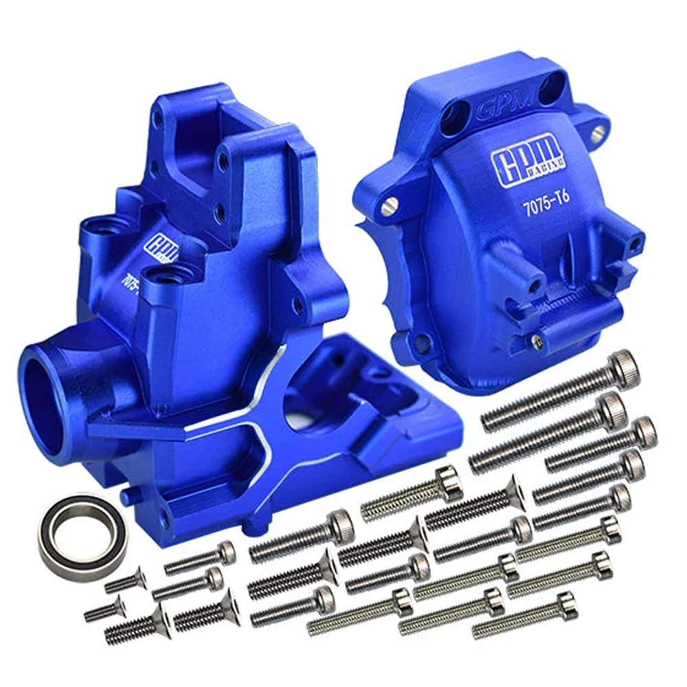 GPM 28Pc Set Upgrades Aluminum 7075-T6 Front/Rear Gear Box for 1/8 4Wd Sledge Monster Truck95076-4 RC Cars (Blue)