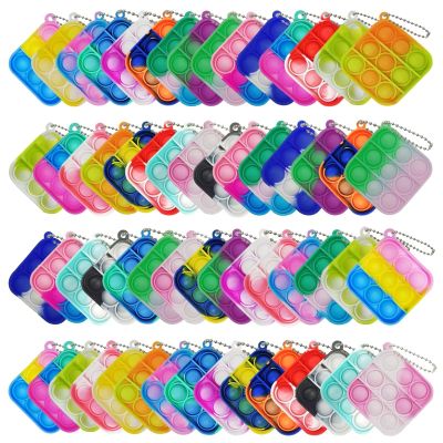 60 Pcs Tie Dye Squeeze Pop Bubble Simple Fidget Sensory Toys, Keychain Wrap Small Pop Bulk Classroom Prizes Relieve Anxiety Stress Toy for Kids Adult